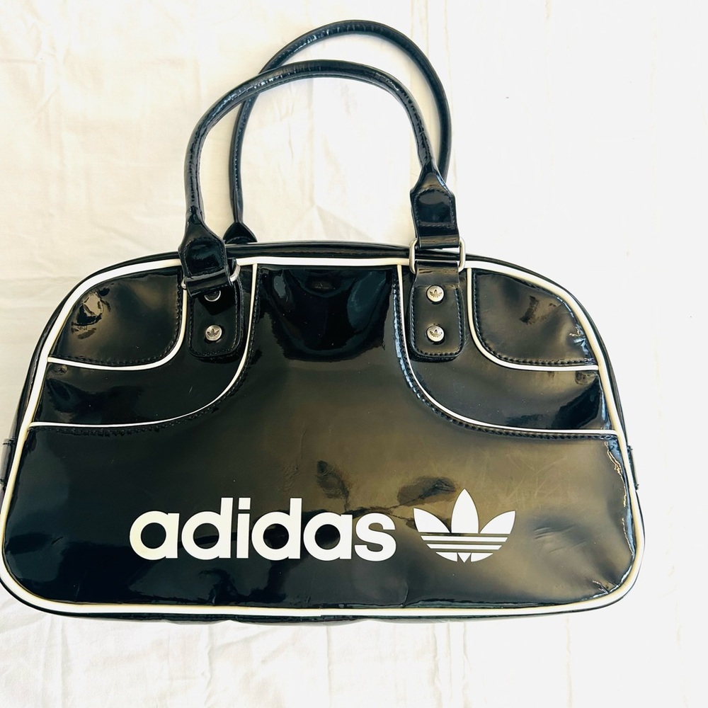 adidas Black Patent Mini Tote with White Logo